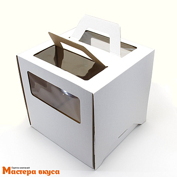 Короб для торта с окном и ручками 260*260*260 мм, белый СТАНДАРТ