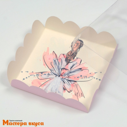 Упаковка для пряников и печенья с прозр. крышкой 120*120*30 мм  (Романтика)