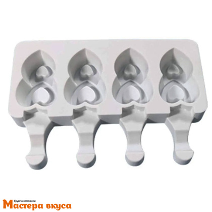 Форма для мороженого силиконовая (эскимо) ДВОЙНОЕ СЕРДЦЕ, (4 ячейки) 6,2*4 см