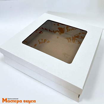Коробка для пирога с окном, 300*300*80 мм, (белый)
