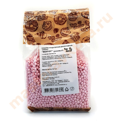 Посыпка Шарики зерновые Жемчуг  Розовый (5-7мм) в сахарной глазури, упак 700 гр