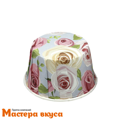 Форма бумажная Маффин 50*40 мм, ламинированная ГОЛУБАЯ С РОЗАМИ