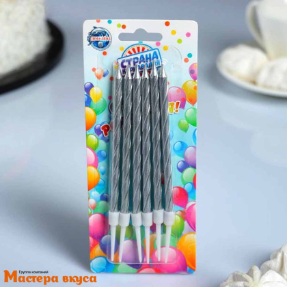 Свечи высокие Витые СЕРЕБРО, (набор 6 шт), h-14 см