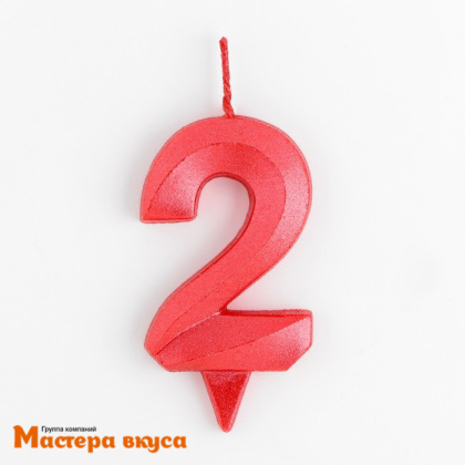 Свеча-цифра "Грань", красный металлик - 2, (h-6,5см)