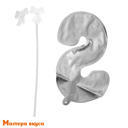 Топпер-шар самонадувающийся с палочкой- 8, серебро h-15см