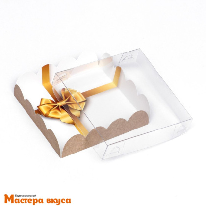 Упаковка для пряников и печенья с прозр. крышкой 120*120*30 мм  (Золотой бант)