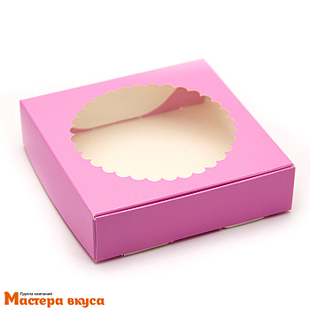 Упаковка для пряников и печенья с окном 11,5*11,5*3 см (розовая)