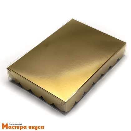 Упаковка для пряников и печенья с прозр. крышкой 220*150*35 мм (золото) (2-д)