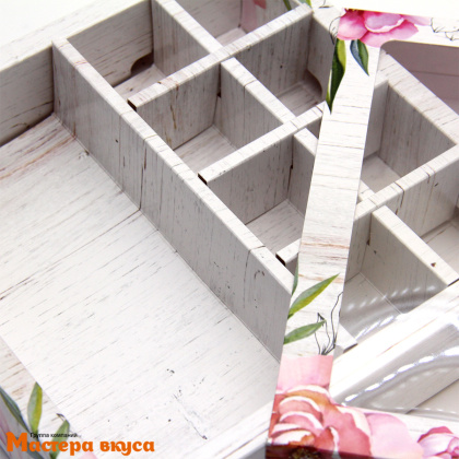 Упаковка для конфет  8 шт и плитки шоколада с обечайкой 177*178,5*38,5мм (Пионы)