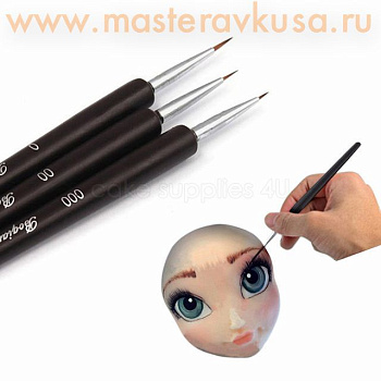 Кисти для декорирования нейлон (набор 3 шт), волос дл 5/ 7 /10мм