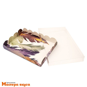 Упаковка для пряников и печенья с прозр. крышкой 220*150*30 мм  (Перья)