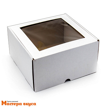 Короб для торта с окном 200*200*100 мм, белый СТАНДАРТ