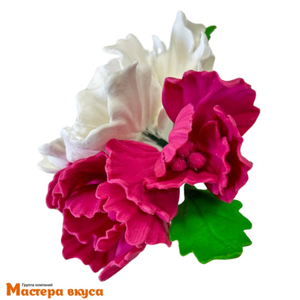 Сахарное украшение букет ПИОН БЕЛЫЙ И РОЗОВЫЕ БУТОНЫ, длина ~12,5см