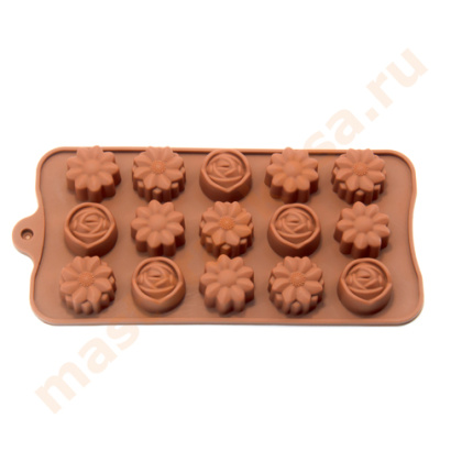 Форма для шоколада силиконовая  ЦВЕТОЧКИ-МИКС, (15 ячеек)  21*10 см