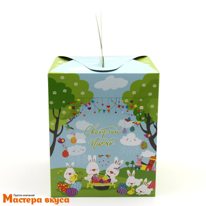 Коробка под кулич и пряничный домик с окном и ручкой, 15*15*18 см (Пасхальные кролики)