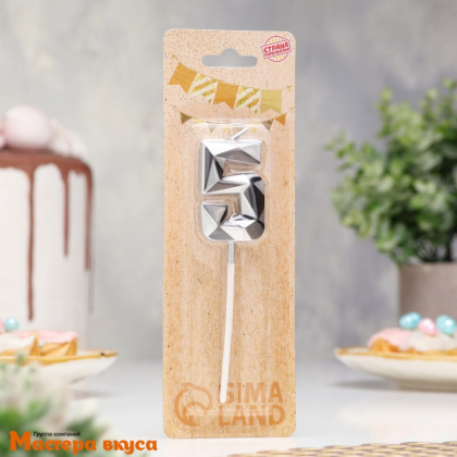 Свеча-цифра "Алмаз", серебряный с чёрным - 5  (h-4,8см)