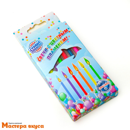 Свечи  ЦВЕТНОЕ ПЛАМЯ, разноцветные, (набор 6 шт), h-6 см