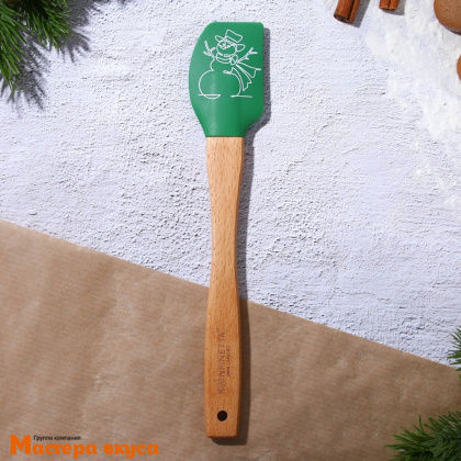 Лопатка силиконовая с деревянной ручкой 23,3 см, "Снеговик"
