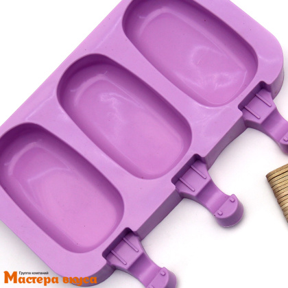 Форма для мороженого силиконовая (эскимо) ПРЕМИУМ 3 В 1, (3 ячейки+палочки) ячейка 9*5 см