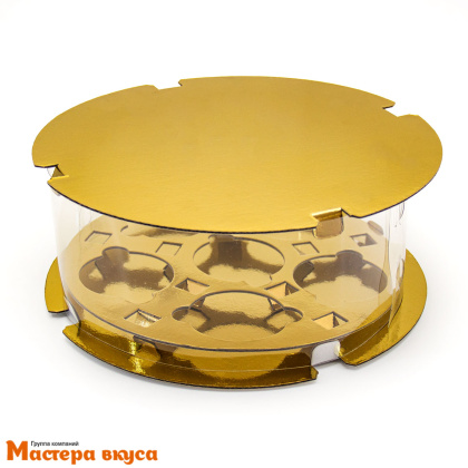 Коробка для  6 капкейков  ТУБУС, золотая d-240 мм, h-100 мм, с прозрачной пленкой и ложементом (5-д)