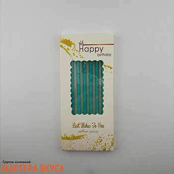 Свечи высокие Золотые брызги, бирюзовые, (набор 6 шт), h-10см