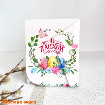 Коробка для  1 капкейка и кулича с панорамным окном, 125*95*95 мм,  (Пасхальный венок)