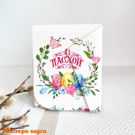 Коробка для  1 капкейка и кулича с панорамным окном, 125*95*95 мм, "Пасхальный венок"