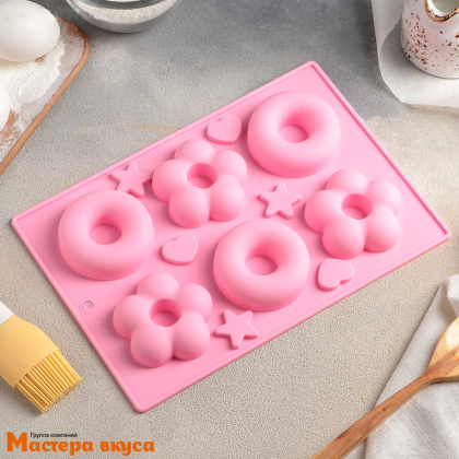 Форма силиконовая ПОНЧИК и РОМАШКА, 6 ячеек, 25,5*17,5 см