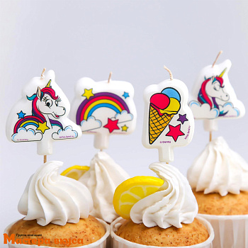 Свечи  ЕДИНОРОГ и РАДУГА, (набор 4 шт), h-5см