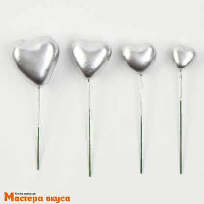 Набор топперов СЕРДЦА, серебряные (набор 20 шт) ~12-15см