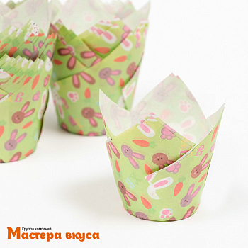 Форма бумажная Тюльпан d50 h80 "Зайчики", упак 12шт