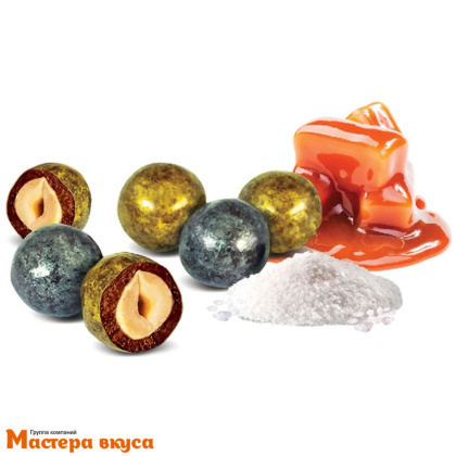 Драже Фундук в молочной шоколадной глазури соленая карамель (золото/серебро) 100 гр