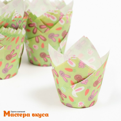 Форма бумажная Тюльпан d50 h80 "Зайчики", упак 12шт