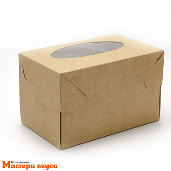 Коробка для  2 капкейков с окном, 160*100*100 мм (крафт) (2-д)