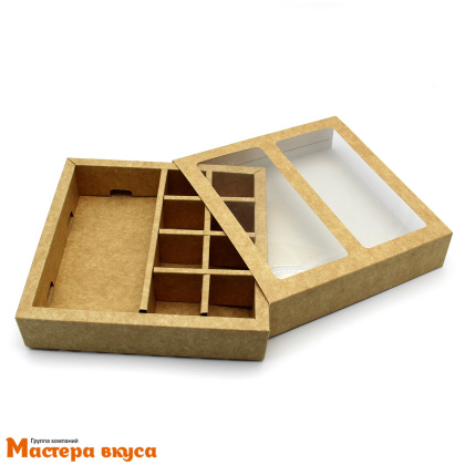 Упаковка для конфет  8 шт и плитки шоколада с обечайкой 177*178,5*38,5мм, (крафт)