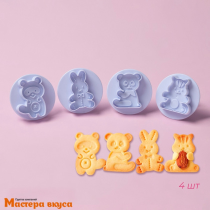 Вырубка-плунжер с выталкивателем МЯГКАЯ ИГРУШКА для мастики и марципана, 5*6 см, набор 4 шт