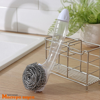 Губка для посуды металлическая, с ручкой дозатором Доляна 21,5*6,5*6 см 