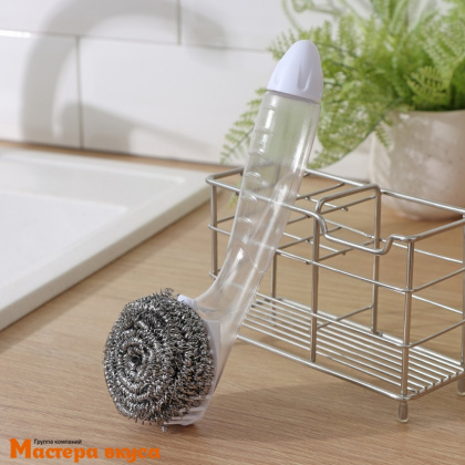 Губка для посуды металлическая, с ручкой дозатором Доляна 21,5*6,5*6 см 