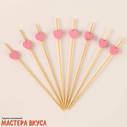 Шпажки "Сердечки розовые", дерево, 12 см (набор 24 шт)