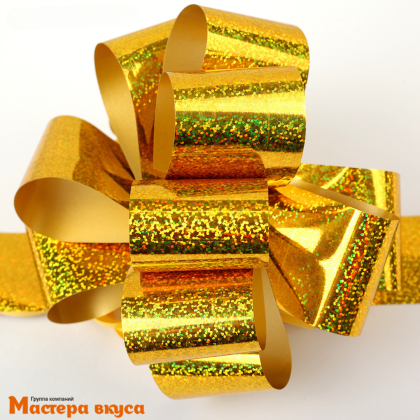 Бант-шар  ЖЕЛТЫЙ голография, (ш 5 см) d~15 см