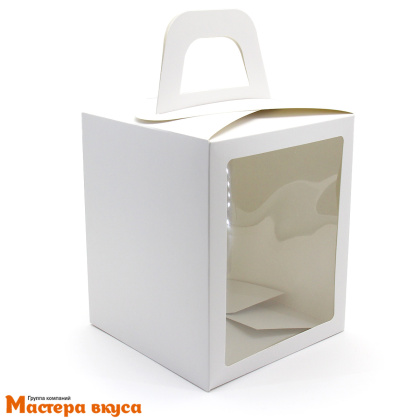 Коробка под кулич и пряничный домик с окном и ручкой, 15*15*18 см (белая)