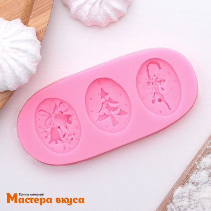 Молд силиконовый НОВОГОДНИЙ (3в1 колокольчик, елка, трость), ~10,5*4,5 см