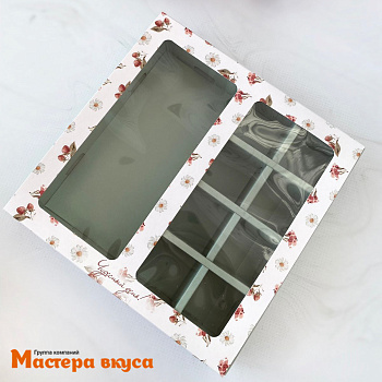Упаковка для конфет  8 шт и плитки шоколада с обечайкой 177*178,5*38,5мм (Чайный букет)