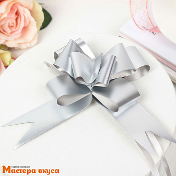 Бант-бабочка СЕРЕБРО голография, (ш 3 см) d~9 см