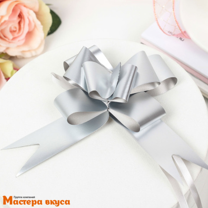 Бант-бабочка СЕРЕБРО голография, (ш 3 см) d~9 см