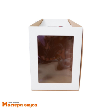 Коробка под кулич и пряничный домик с окном и ручкой, 16*16*20 см (белый)  боковая загрузка без ложемента