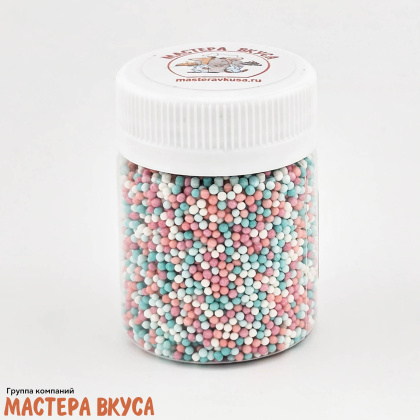 Посыпка Шарики сахарные Бисер микс Розовый-Белый-Бирюзовый (d2мм), 50 г 