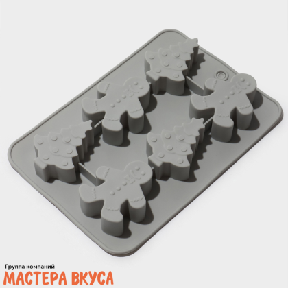 Форма силиконовая НОВОГОДНИЕ ПРЯНИКИ (6 ячеек), 25,5*17,5*2,5 см
