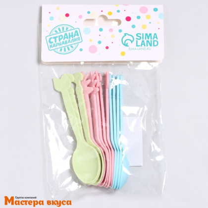 Ложка пластиковая десертная (фигурная),  9 см, цвет микс (упак 12 шт)