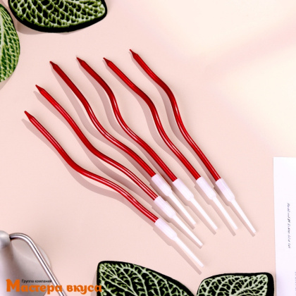 Свечи высокие Волна красные, (набор 6 шт), h-15см